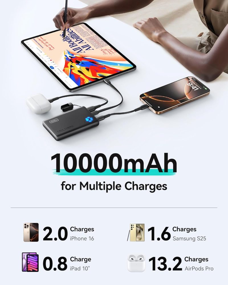 INIU Portable Charger, Ultra Slim 10000mAh 45W PD Power Bank, USB C in&Out Fast Charging Battery Pack, Travel Essential Phone Powerbank Compatible with iPhone 17 16 15 Samsung S22 S21 Google iPad etc - Image 5