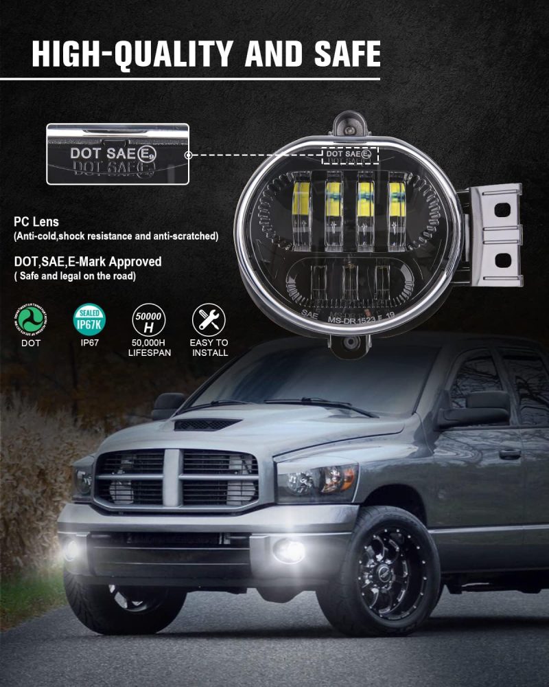 Bicyaco New Version Led Fog Light Compatible With Dodge Ram 1500 2002-2008 Dodge Ram 2500/3500 Pickup Truck 2003 2004 2005 2006 2007 2008 2009-1 Pair Black - Image 2