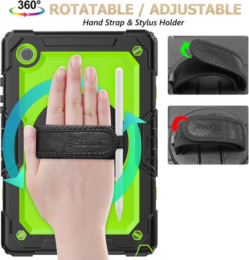SEYMAC stock Case for Samsung Galaxy Tab A9+ Plus 11'' Full-Body Drop Protection Case with Screen Protector Pencil Holder [360° Rotating Hand Strap] &Stand Green+Black - Image 3