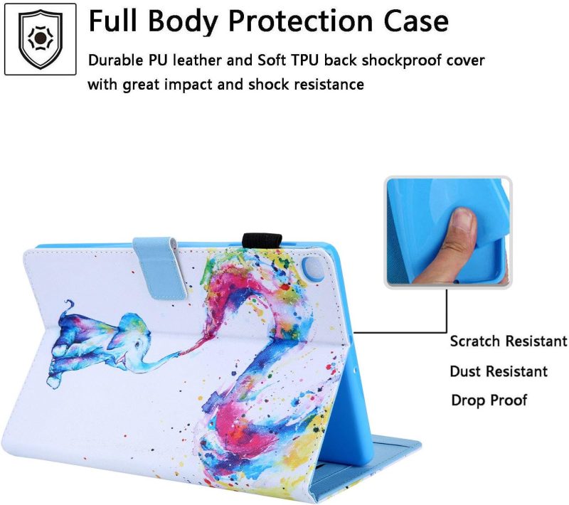 2019 for Samsung Galaxy Tab A 10.1 inch Case 2019 Model (SM-T510/T515/T517) with Stand/Pencil Holder/Card Slots/Magnetic/Folding Folio PU Leather Soft TPU Back Shockproof Cover Rainbow Elephant - Image 6