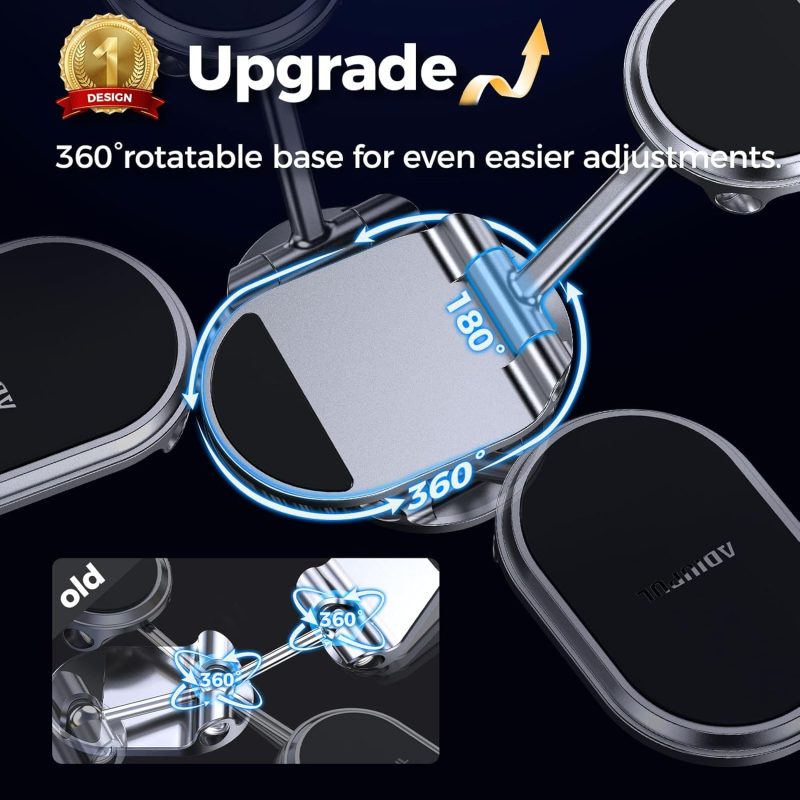 Magnetic Phone Holder For Car Metal Upgrade 6X Magnets Phone Mount Double 360° Rotation Super Sticker Phone Holder Car Mount Easy Install Suitable For Dashboard Screens Compatible With All Phone Black - Image 2