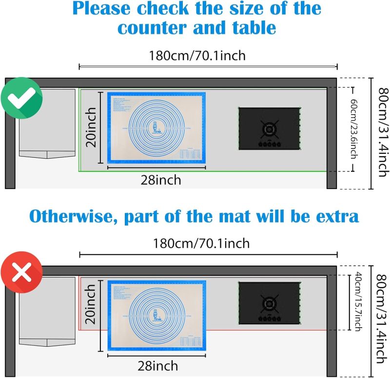 Nonstick Silicone Pastry Mat Extra Large With Measurements 28''By 20'' For Silicone Baking Mat - Image 6