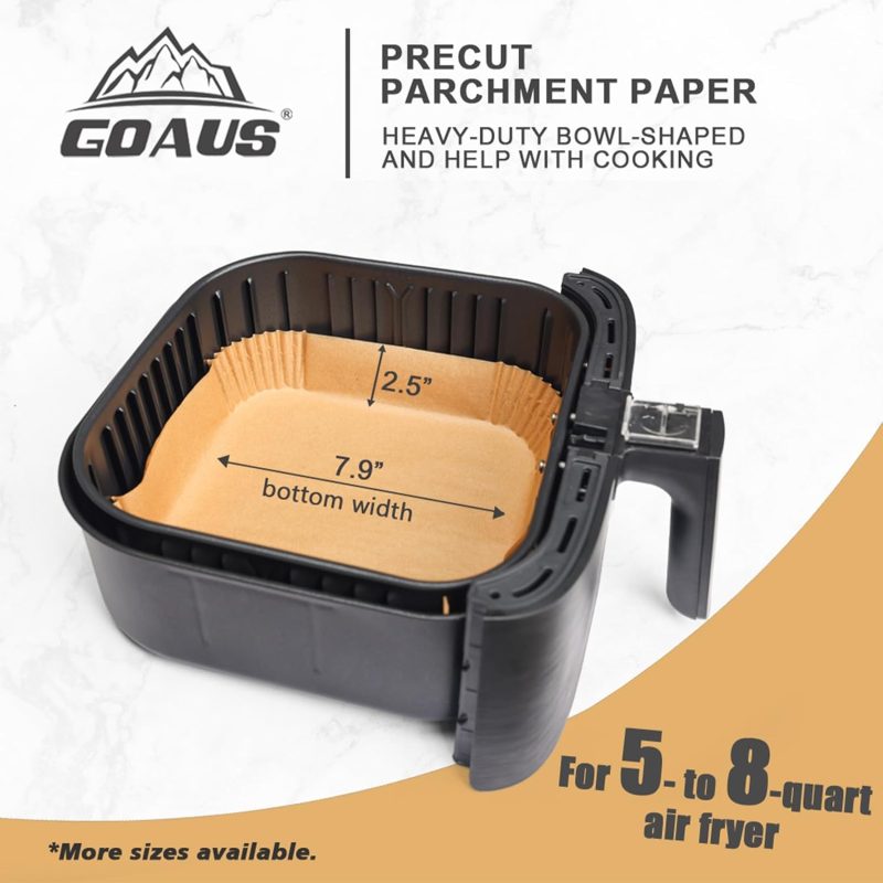 Goaus Air Fryer Square Paper Liners Disposable Large 150 Pcs For 5 To 8 Qt Basket - Image 3