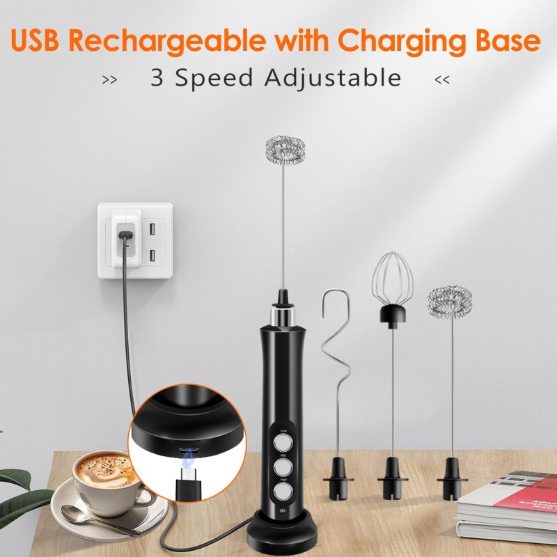 Rechargeable Milk Frother Handheld With 3 Detachable Stainless Steel Whisks - Image 2