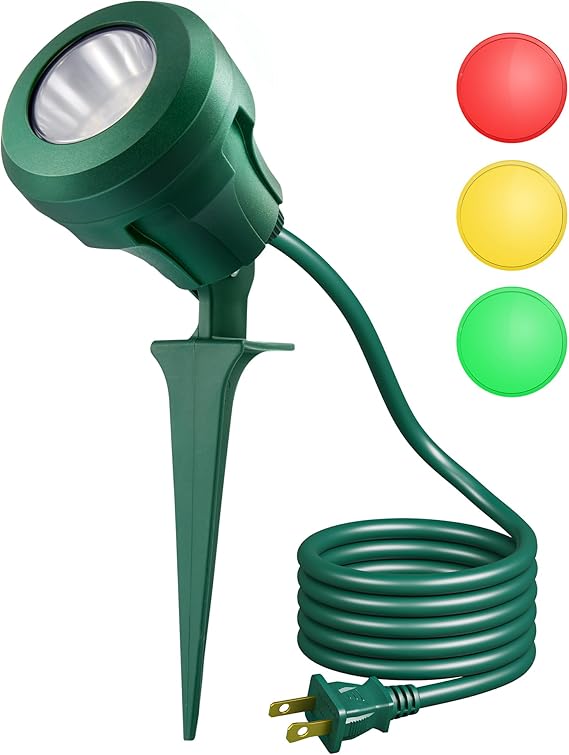 Dewenwils Halloween 120V Spotlight Outdoor, 400Lm Waterproof Led Spot Light With 3 Extra Lenses (Red Yellow Green), Landscape Lighting for Holiday, Trees, 5Ft Extension Cord, Ul Listed