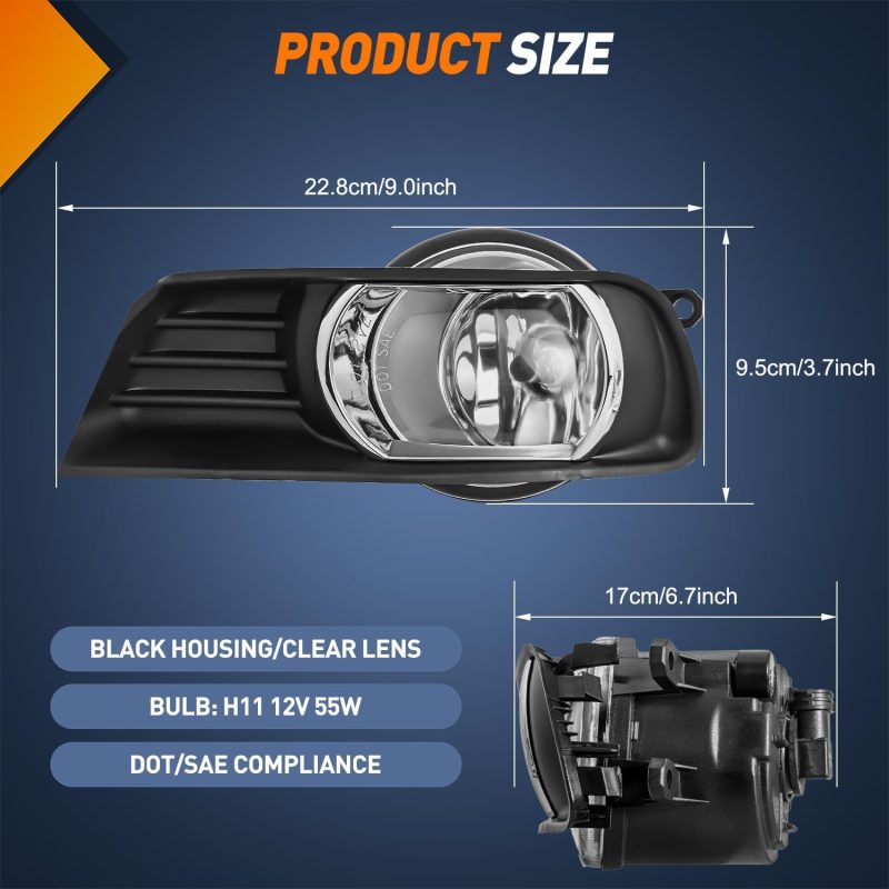 Nilight Fog Lights Assembly Compatible With 2007 2008 2009 Toyota Camry Clear Lens Driver And Passenger Side W/H11 12V 55W Bulbs - Image 4