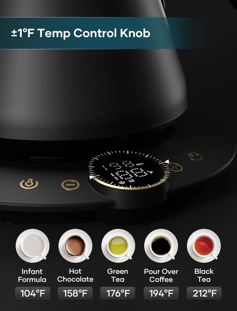 Gooseneck Electric Kettle With ±1℉ Temperature Control For Pour Over Coffee & Tea - Image 4