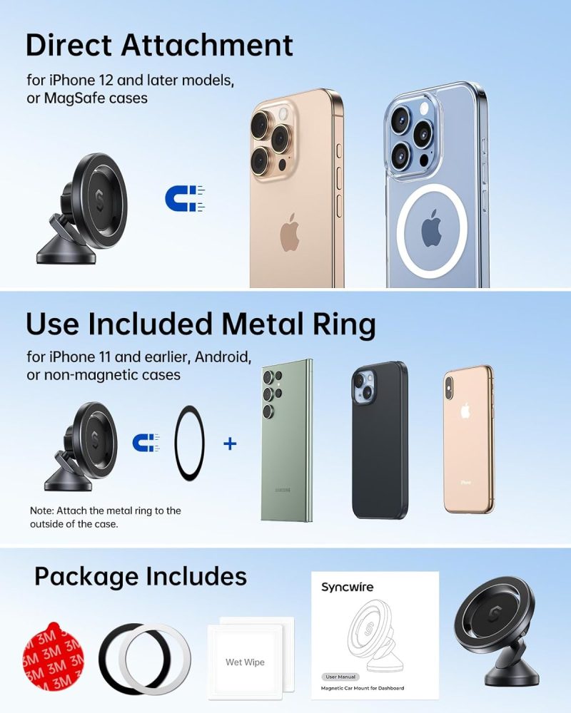 Syncwire For Magsafe Car Mount - 360 Rotation Magnetic Phone Holder For Car Dashboard - Image 6
