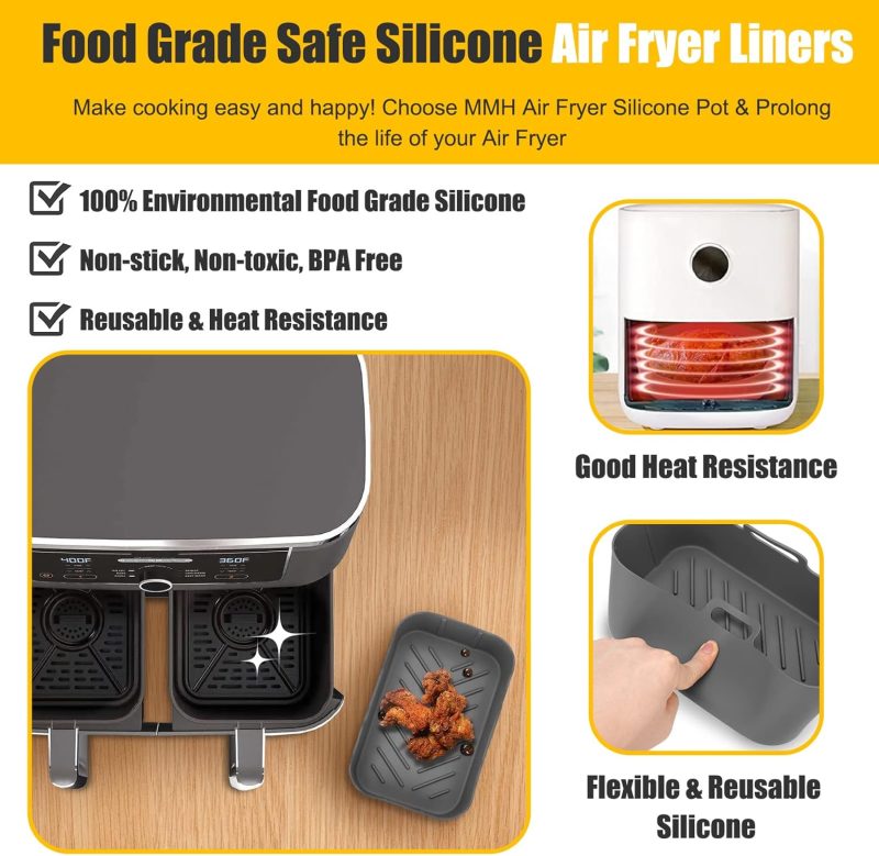 2Pcs Air Fryer Silicone Liners Rectangular For Ninja Foodi Dual Dz201 8Qt/Dz090 6Qt/Ninja Doublestack Sl201 8Qt - Image 3