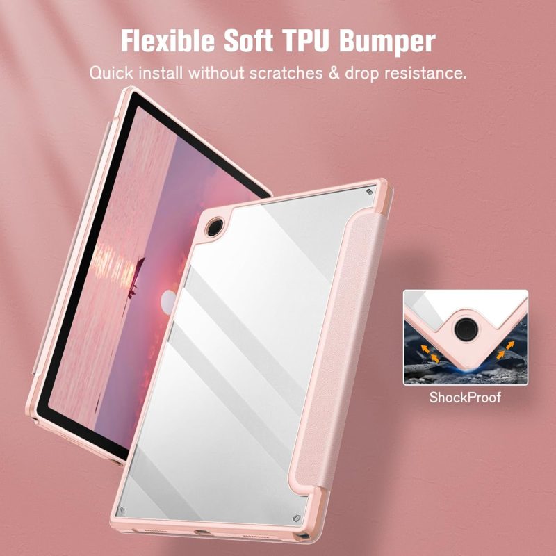 2022 Fintie Hybrid Slim Case for Samsung Galaxy Tab A8 10.5 Inch 2022 Model (SM-X200/X205/X207) Shockproof Cover with Clear Transparent Back Shell Auto Wake/Sleep Rose Gold - Image 6