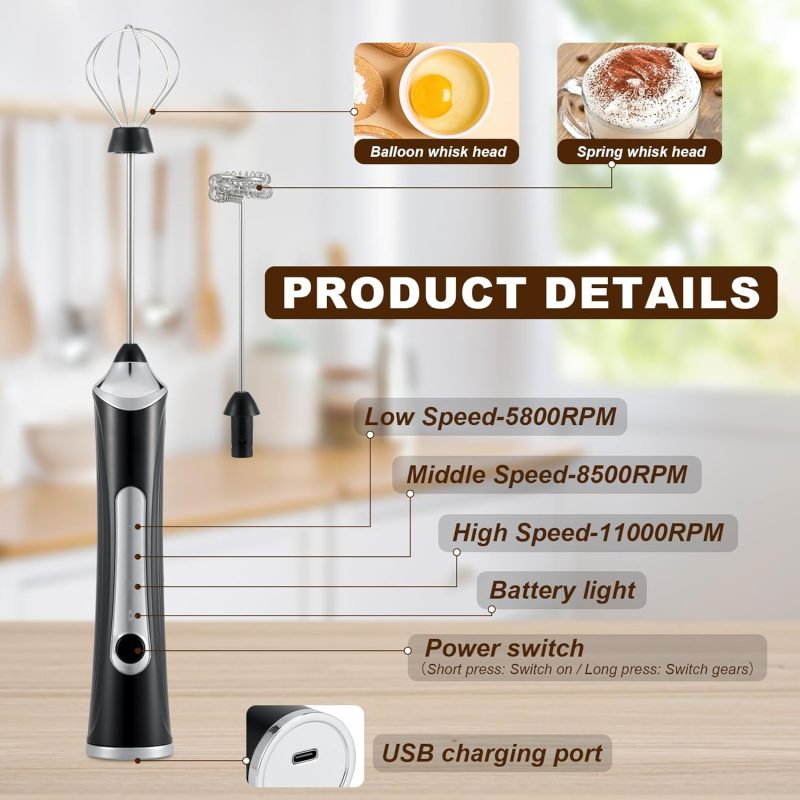Handheld Electric Milk Frother With 2 Heads - Image 3