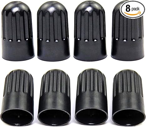 8 Pack Black Plastic Tire Valve Stem Caps – Universal Long Air Valve Covers With Rubber Seal For Tpms And Tr20008 Rubber Valves – Dustproof Airtight Seal