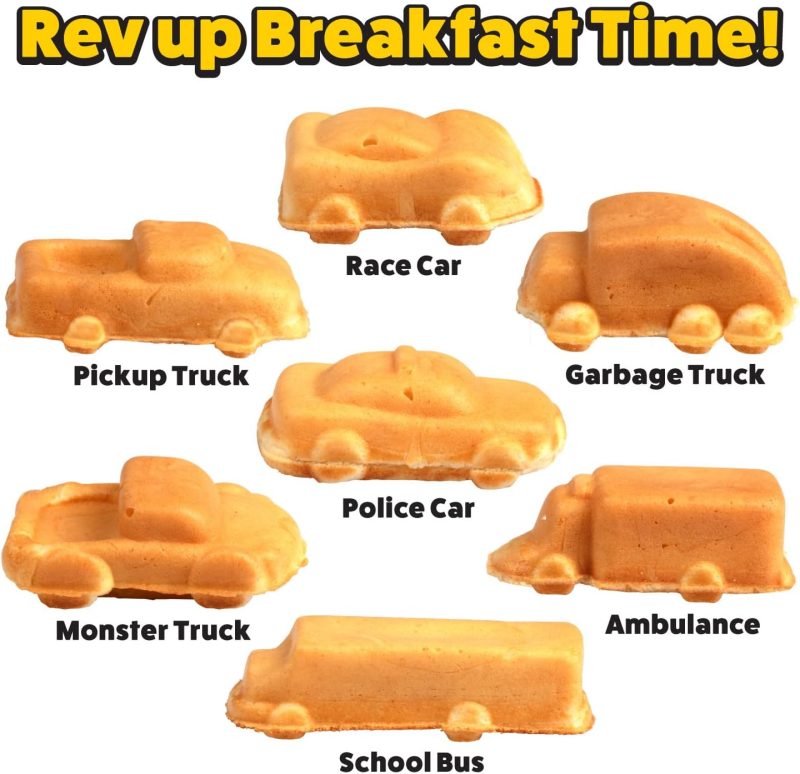 Car Mini Waffle Maker- Xmas Gift For Him- Make 7 Different Race Cars Trucks & Automobile Vehicle Shaped Pancakes For Kids Adults- Electric Waffler Iron W Recipe Guide - Image 3