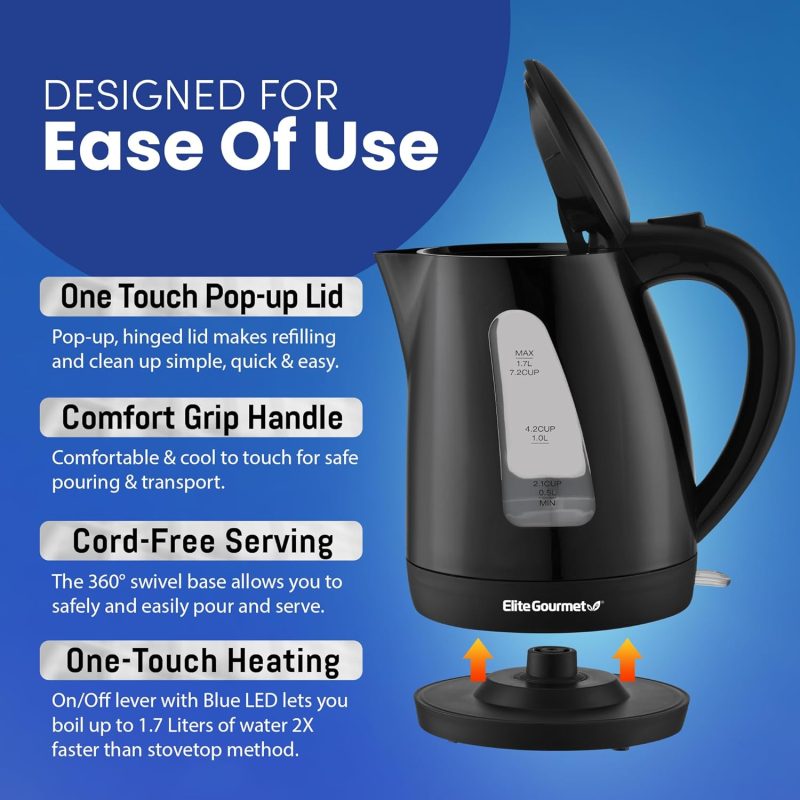 Elite Gourmet Ekt8690 1.7L Electric Tea Kettle 1500W Hot Water Heater Boiler Bpa-Free - Image 3