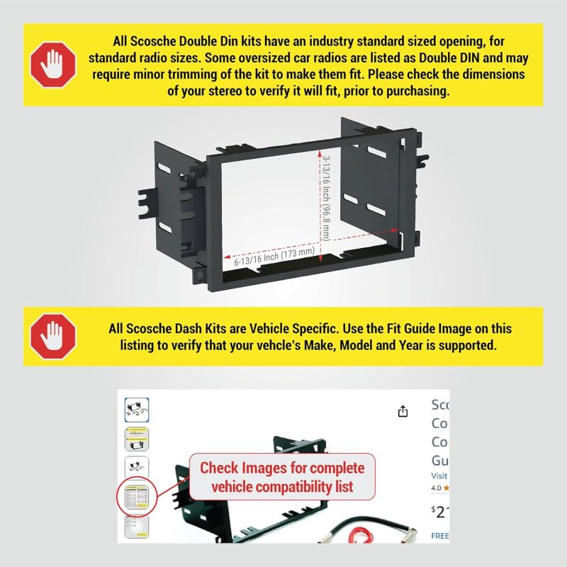Scosche Icgm8Bn Double Din Radio Installation Dash Kit Compatible With Select 1992-2012 General Motors Vehicles - Complete Basic Aftermarket Car Stereo Install Kit - See Fit Guide Image For Vehicles - Image 2