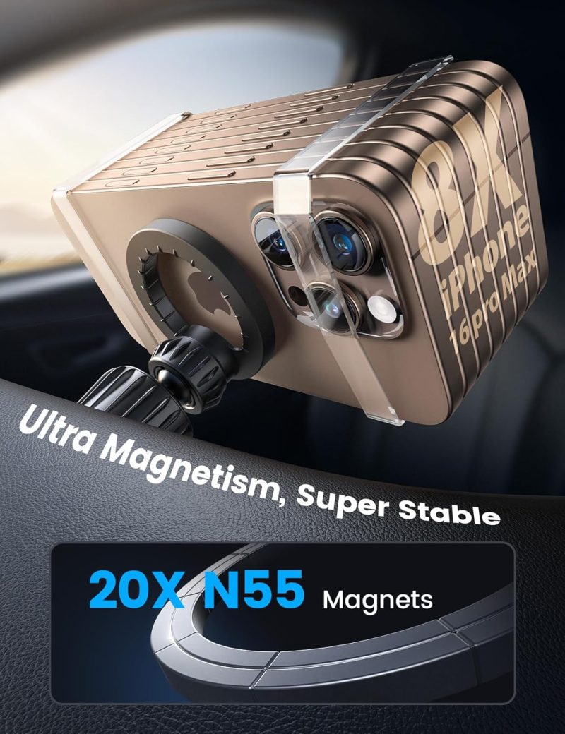 Lamicall For Magsafe Car Mount - [20X N55 Magnets] Magnetic Phone Holder For Your Car Dashboard Vent Car Phone Holder For Iphone 16 All Smartphone Fits Magsafe Phone Case - Image 5