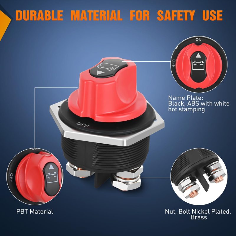 Nilight Battery Disconnect Switch 300A Master Disconnect Isolator 12V-48V On Off Power Cutoff Switch Waterproof Heavy Duty For Marine Boat Car Rv Atv Utv Yacht - Image 4
