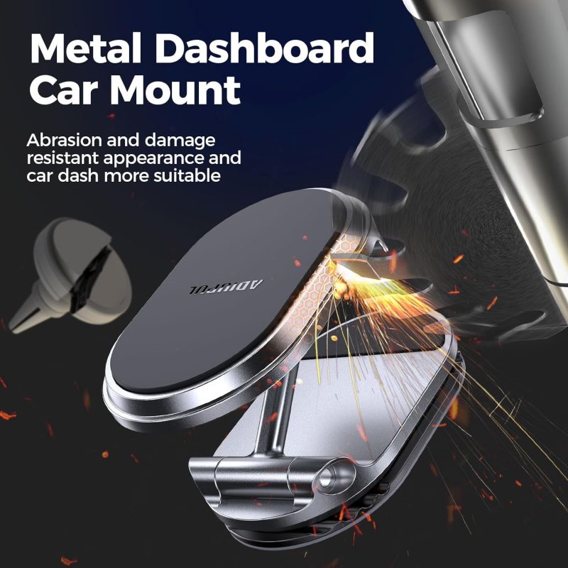 Magnetic Phone Holder For Car Metal Upgrade 6X Magnets Phone Mount Double 360° Rotation Super Sticker Phone Holder Car Mount Easy Install Suitable For Dashboard Screens Compatible With All Phone Black - Image 3