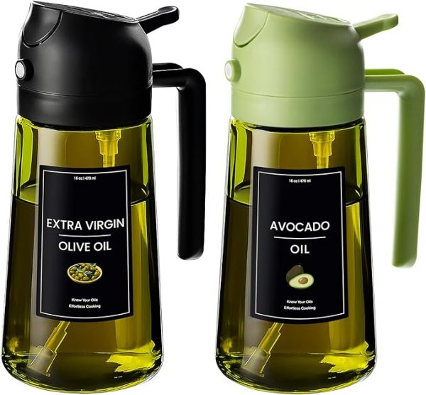 Cxinyi - 16Oz/470Ml Olive Oil Dispenser For Kitchen With Stickers - 2 In 1 Olive Oil Sprayer For Cooking