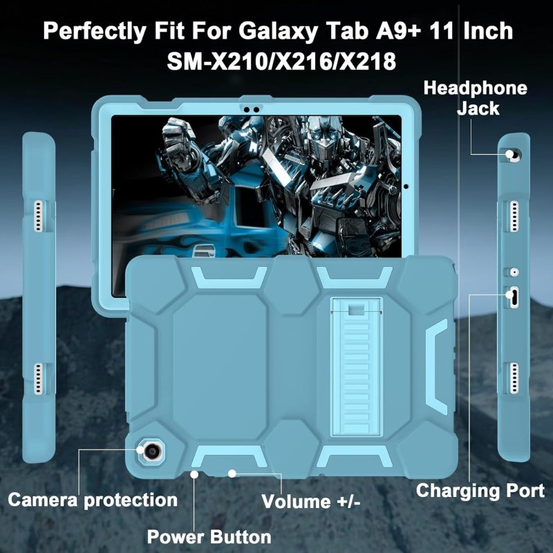CCMAO Case for Samsung Galaxy Tab A9+ 10.9”(SM-X210/X216/X218) Heavy Duty Shockproof Hard Hybrid Three Layer Protective Cover with Kickstand for Galaxy Tablet A9 Plus 2023 Model for Kids Blue+Green - Image 4