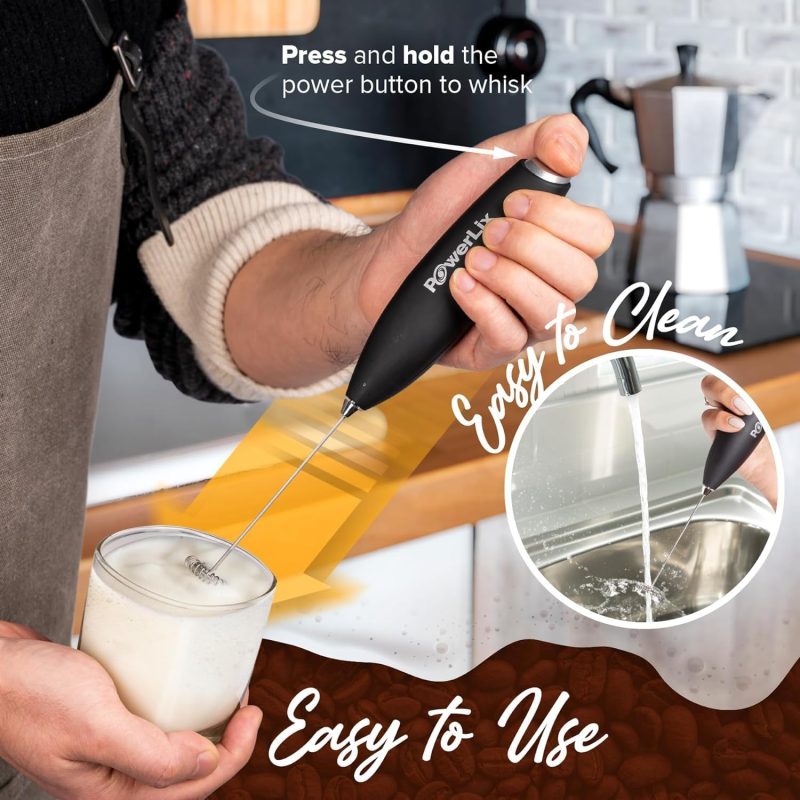 Powerlix Powerful Handheld Milk Frother With Stand Battery Operated Foam Maker Frother Wand For Coffee (A Black) (A Black) - Image 4