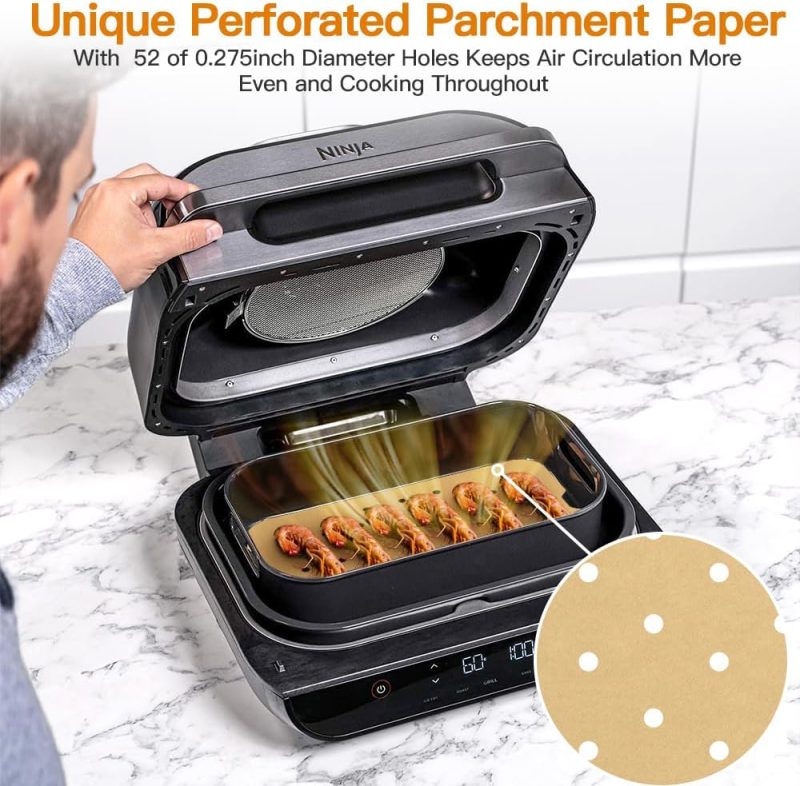 Air Fryer Liners Disposable For Ninja: 150Pcs Air Fryer Parchment Paper Liners For Ninja Foodi Smart Xl Fg551 6-In-1 Indoor Grill Accessories Perforated Rectangle Airfryer Liner Sheets - Image 3