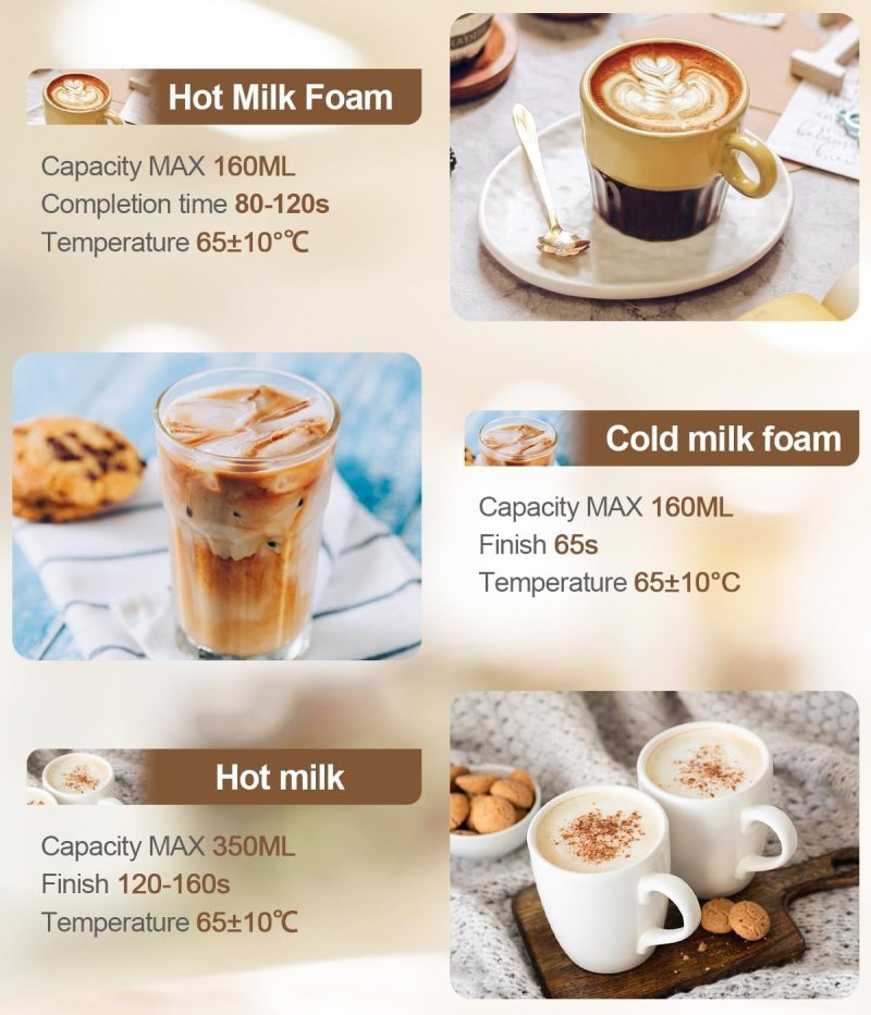 4 In 1 Milk Frother Electric And Steamer 11.8 Oz/350Ml Hot/Cold Foam Maker Intelligent Temperature Control Electric Milk Warmer For Latte/Coffee/Hot Chocolate/Cappuccino - Image 4
