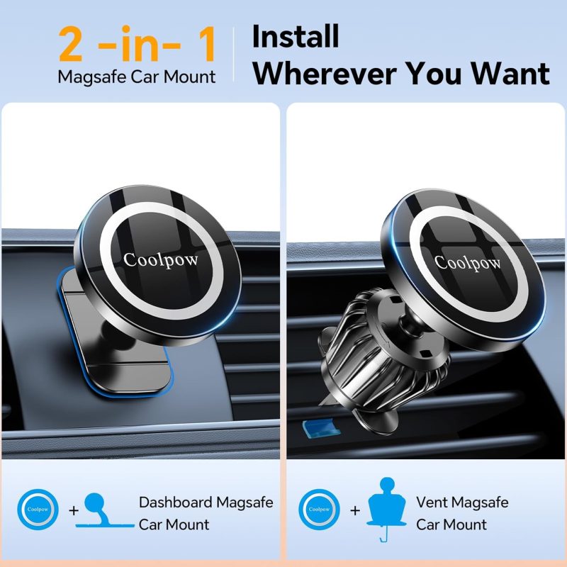 For Iphone Magsafe Car Mount Dashboard【Stronger Magnets】 Magnetic Phone Holder For Car Dash【Hands Free 】 Magsafe Car Holder For Car Fit Iphone 15 14 13 12 Pro Max Plus Mini Mag Safe Case &Cell Phone - Image 2