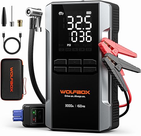 Wolfbox 3000A Jump Starter With Air Compressor