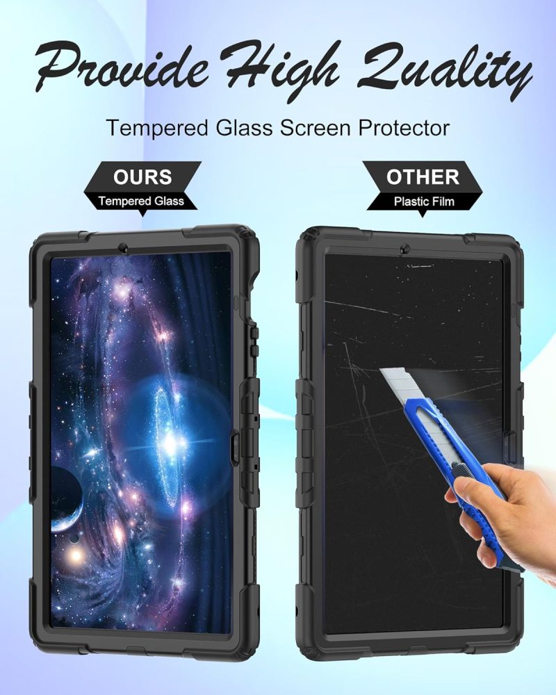 S10 Case for Samsung Galaxy Tab S10 FE Plus 5G Tablet 13.1'' Shockproof Protective Cover with Tempered Glass Screen Protector Rotatable Kickstand S Pen Holder Hand/Shoulder Strap Black - Image 2