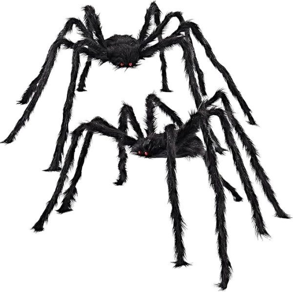 Joyin 2 Pack 5 Ft Halloween Outdoor Decorations Hairy Black Spider, Scary Giant Spider, Fake Large Haunted House Props, Halloween Yard Lawn Decorations Party Indoor Decor