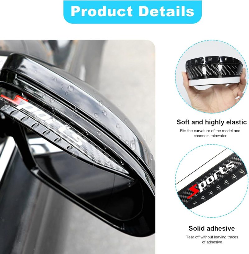 2 Pcs Carbon Fiber Automotive Rear View Side Mirror Rain Eyebrow - Image 3