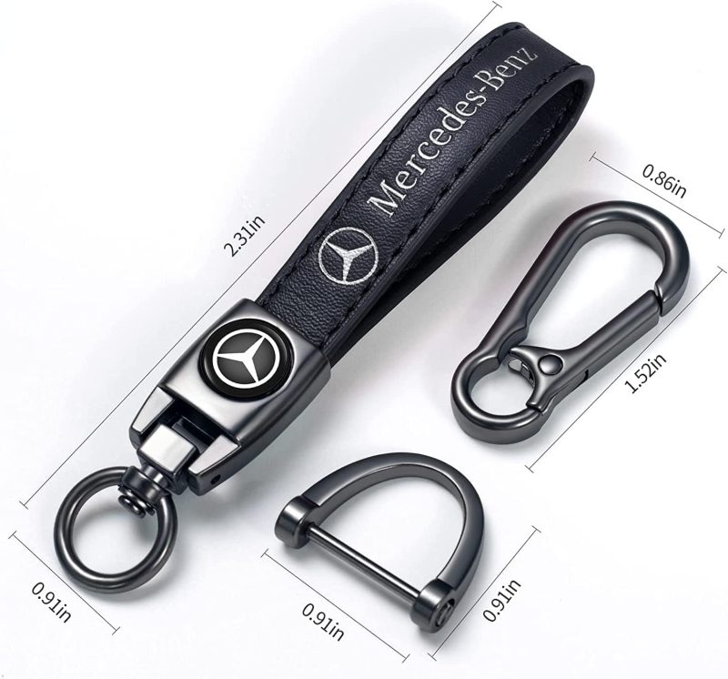 Genuine Leather Car Keychain Keyring Keychain Accessories Family Present(Black) - Image 5
