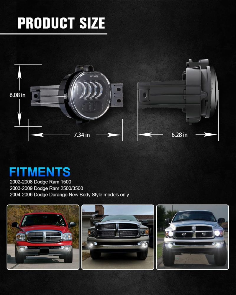 Bicyaco New Version Led Fog Light Compatible With Dodge Ram 1500 2002-2008 Dodge Ram 2500/3500 Pickup Truck 2003 2004 2005 2006 2007 2008 2009-1 Pair Black - Image 6