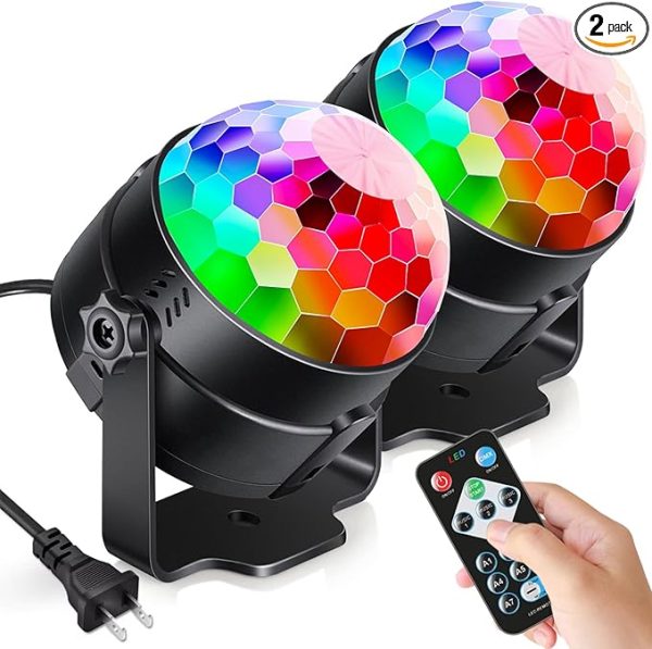Luditek 2-Pack Sound Activated Party Lights With Remote Control, Disco Ball Light, Dj Strobe Lamp for Home Room Dance Party Supplies White Elephant Gifts Birthday Christmas Halloween Party Decorations