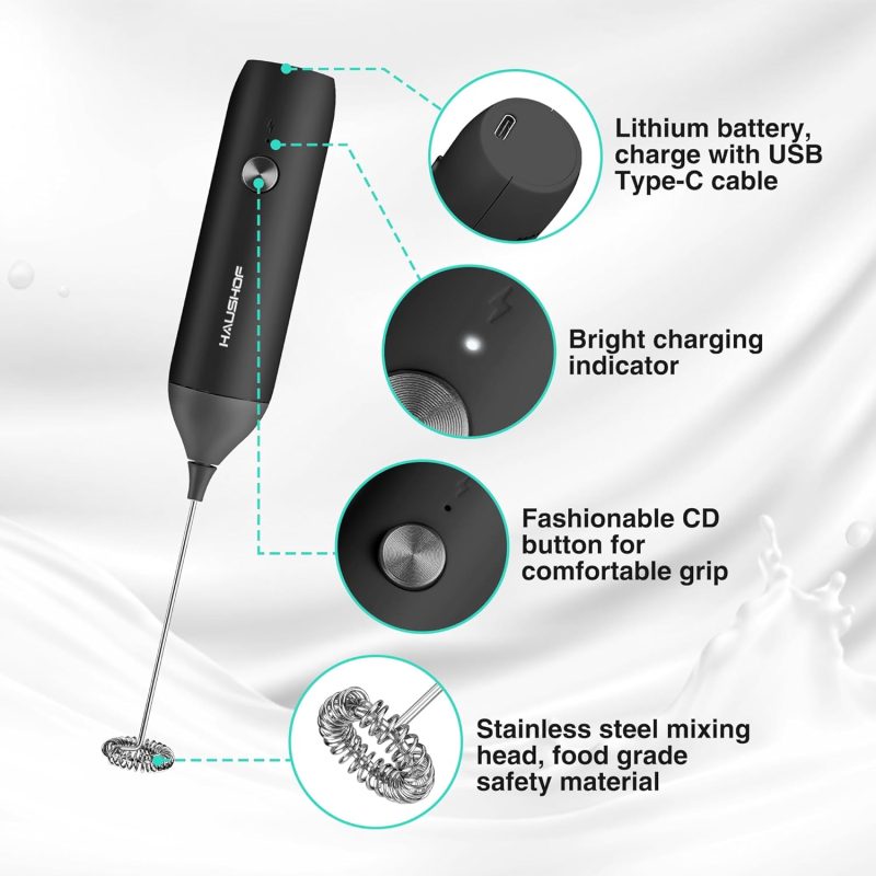 Haushof Powerful Rechargeable Milk Frother Wand - Image 5