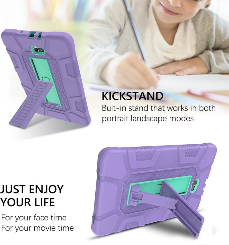 GUAGUA Compatible with Samsung Galaxy Tab A 10.1 2016 Case SM-T580 T585 T587 Kickstand 3 in 1 Hybrid Heavy Duty Rugged Shockproof Protective Anti-Scratch Case for Galaxy Tab A 10.1 2016 Purple/Green - Image 3