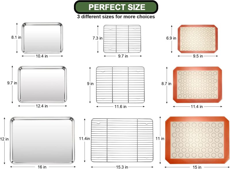 Ewfen Baking Set: Stainless Steel Sheet Pan With Cooling Rack & Silicone Mat Set - Image 2