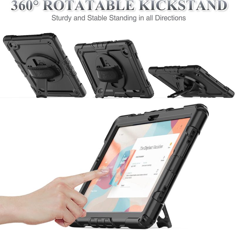 SEYMAC stock Case for Samsung Galaxy Tab A9+ Plus 11'' Full-Body Drop Protection Case with Screen Protector Pencil Holder [360° Rotating Hand Strap] &Stand Black - Image 5