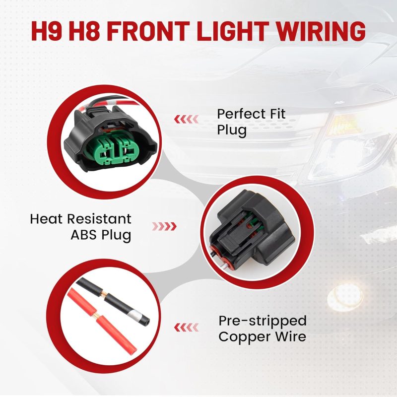 Red Wolf H8 H9 H11 880 881 Female Adapter Wire Connector Replace Oem Headlight Fog Light Wiring Harness Retrofit Pigtail For Toyota Gmc Chevy Honda Jeep Ford Dodge Bulb Led Headlamp Universal Fit - Image 4