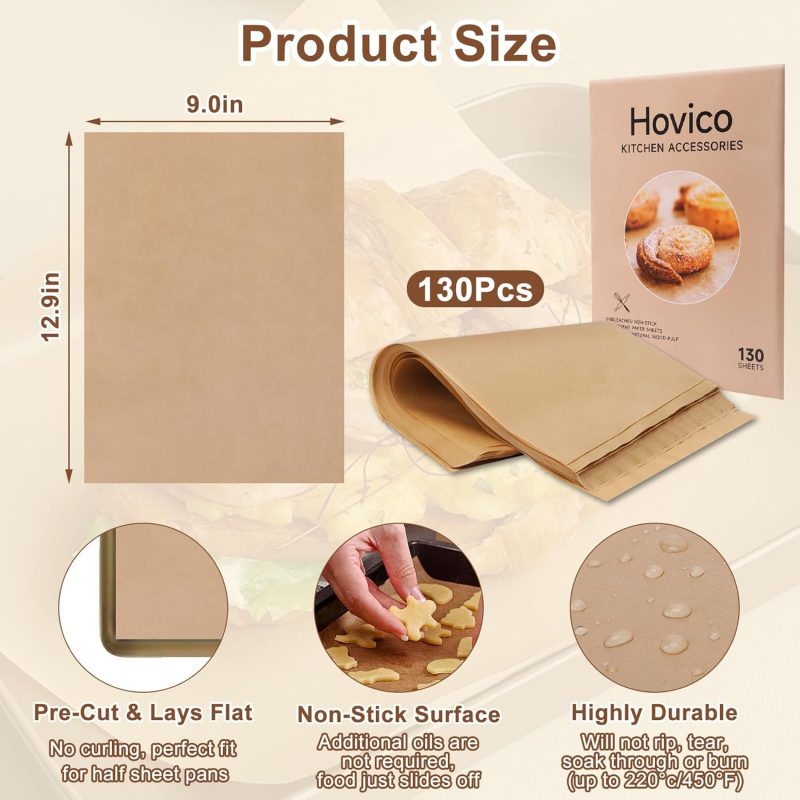 Hovico 130Pcs Parchment Paper Baking Sheets - Image 2