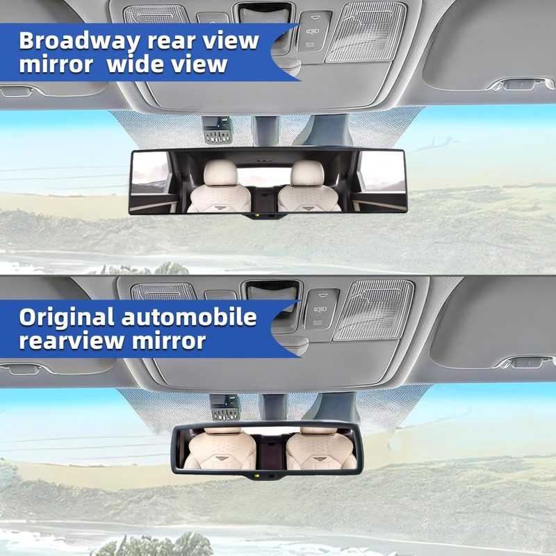 Broadway Rear View Mirror Wide Angle Panoramic Anti Glare Blindspot Accessories Universal Interior Convex Mirror For Car Suv Trucks White - Image 5