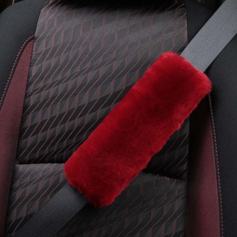 2 Pack Genuine Sheepskin Wool Car Seat Belt Pads For Auto Car Seatbelt Covers - Image 5