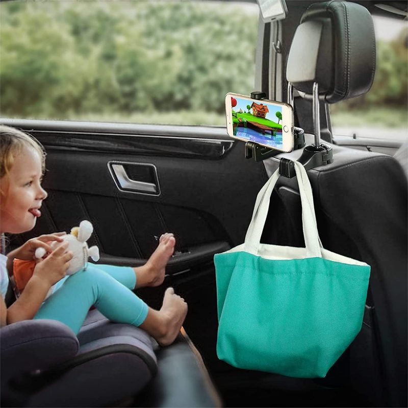 Toovren Upgraded 2 Pack Car Headrest Hidden Hook 2 In 1 Car Seat Hooks With Phone Holder For Purse - Image 4