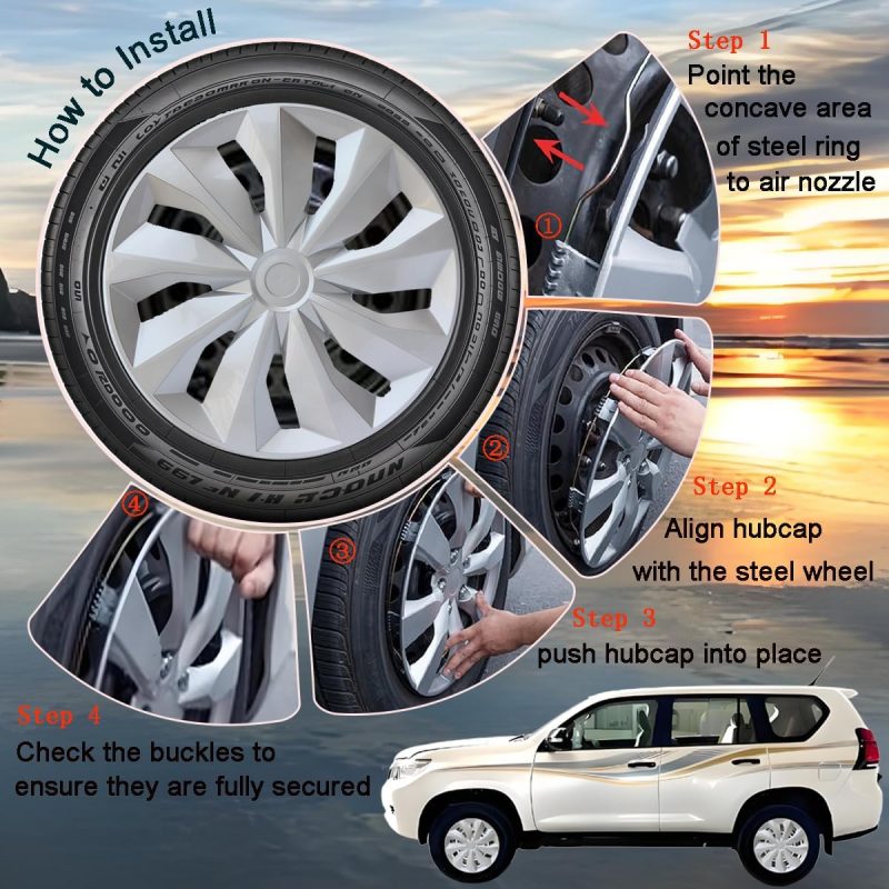 Hubcaps Wheel Cover Replacement R16 Size Hub Cap Universal-Fit Steel Wheel Rim Caps Abs Tire Covers For Most Cars Trucks Sedans Suv -Set Of 4（16-Inch，Black） - Image 6