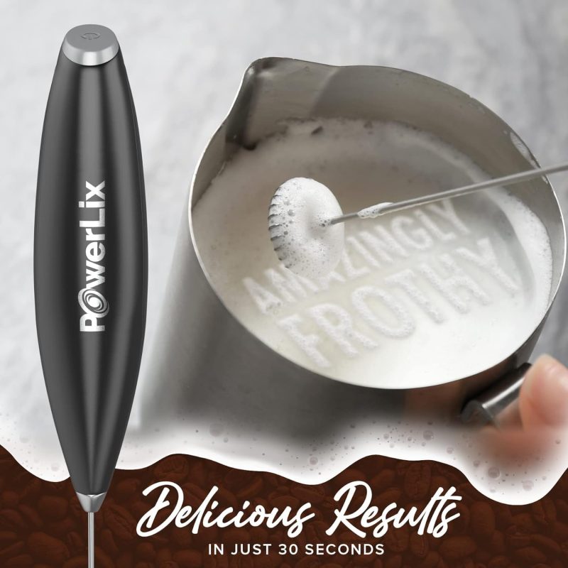 Powerlix Powerful Handheld Milk Frother With Stand Battery Operated Foam Maker Frother Wand For Coffee (A Black) (A Black) - Image 5