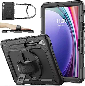 SEYMAC stock Case for Samsung Galaxy Tab S10 Lite / S10 FE / S9 FE 5G / S9 Tablet Case 10.9''/ 11'' Protective with Screen Protector Pen Holder 360 Rotate Stand Hand Strap Shoulder Strap Black1