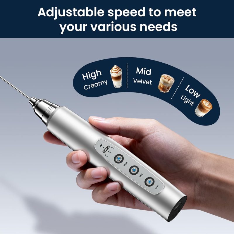 Milk Frother Rechargeable Handheld-Electric Whisk 3 Speed Adjustable - Image 4
