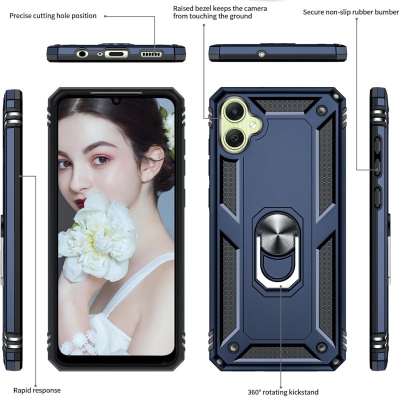 A05 LeYi for Samsung Galaxy-A05-Phone Case Samsung A05 Case with Glass Screen Protector and Camera Lens Protector Heavy Duty Rugged Protective Case Cover with Kickstand Funda para Galaxy AO5 Blue - Image 2