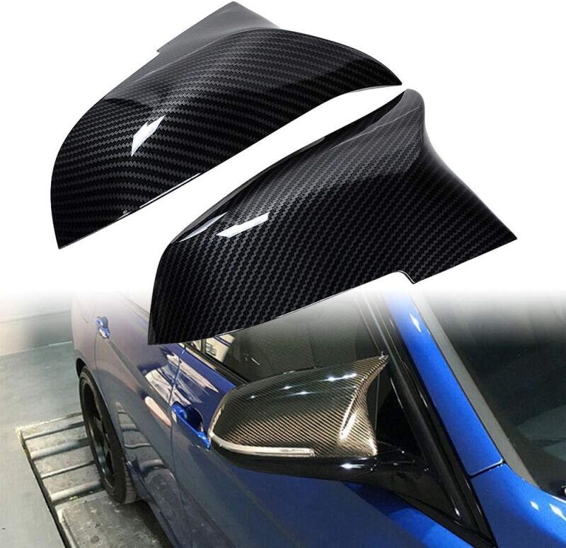 Amopa 2X Wing Rearview Caps Side Mirror Cover + 2X Dual Line Front Bumper Kidney Grille Grill Glossy Black Carbon Fiber Compatible With Bmw F30 3-Series Sedan And F31 3-Series Wagon 2012-2018 - Image 4